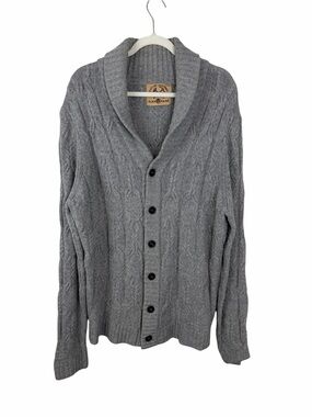 Alan Paine Vtg Grey Wool Cable Knit Cardigan Sweater
